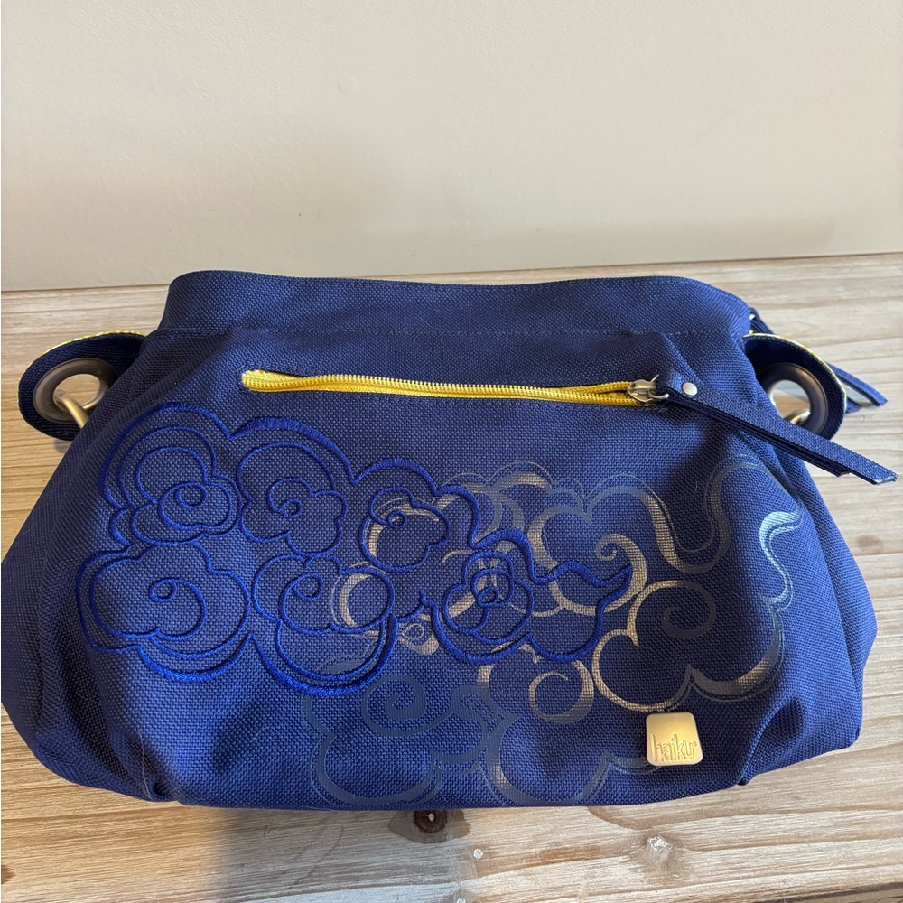 Blue Handbag with Yellow Accents